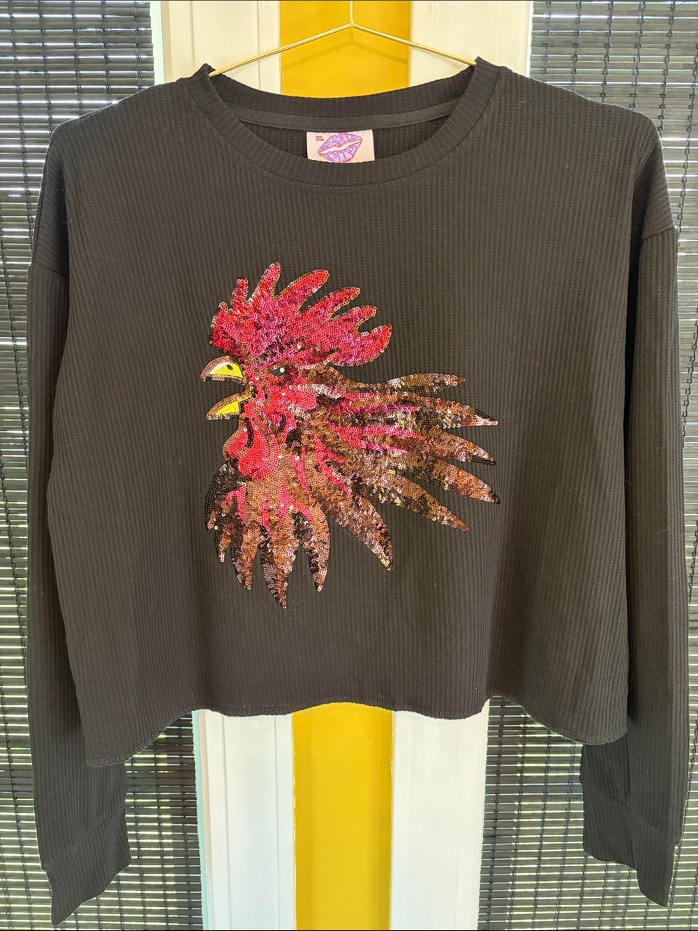 Sequin Gamecock Black Women's Crewneck crop Sweater